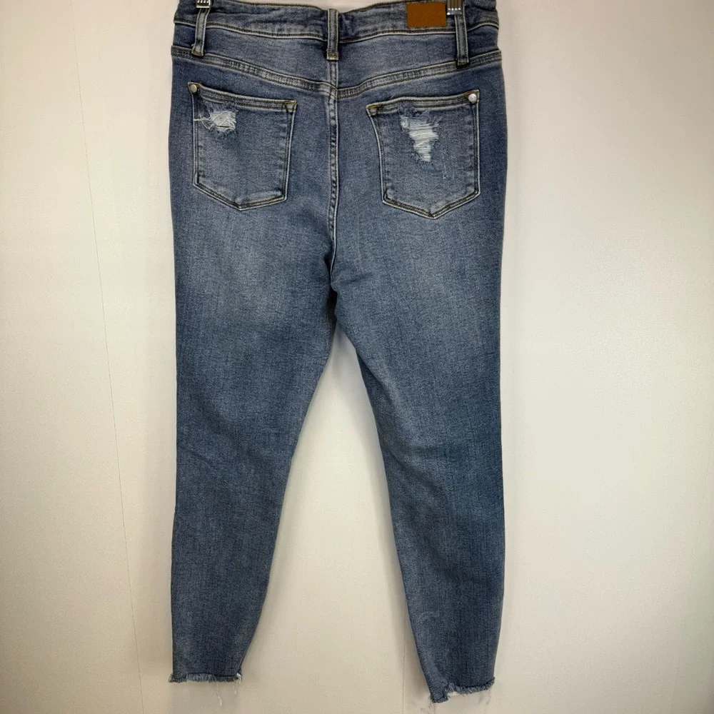 Judy Blue Gingham Distressed Skinny Jeans Raw Hem size 9/29‎ style #JB8832